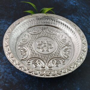 Traditional Silver Finish Plastic Pooja Thali 