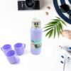 Thermos with 3 cups set, stainless steel, travel-friendly