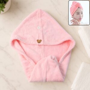Cute Teddy Bear Button Microfiber Hair Wrap Towel