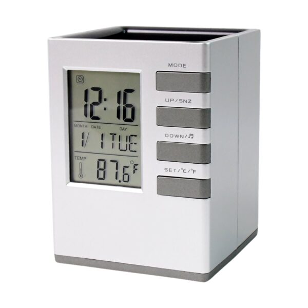 Compact Digital Cube Clock with Pen Holder