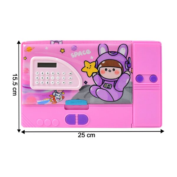 Cartoon Space Theme Pencil Box with Built-in Calculator