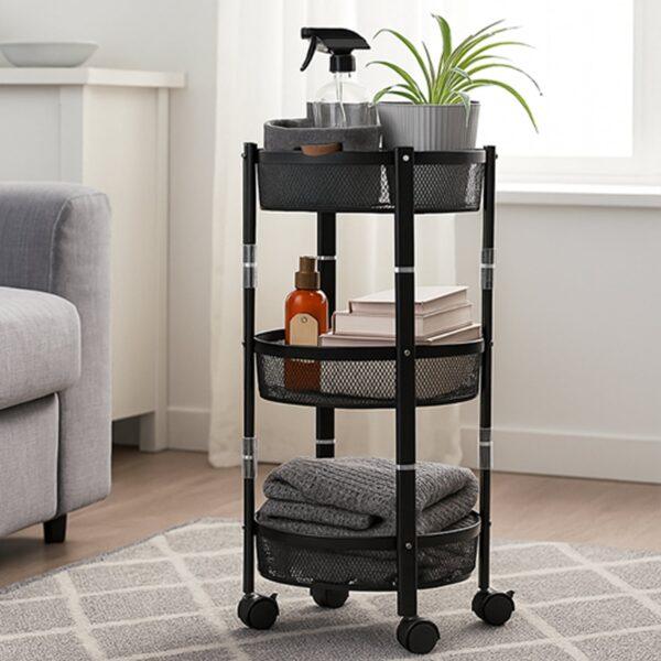 Space-Saving 3-Tier Round Trolley